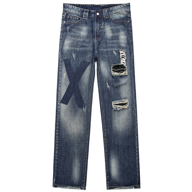 Men's wide leg jeans youth loose casual straight leg pants