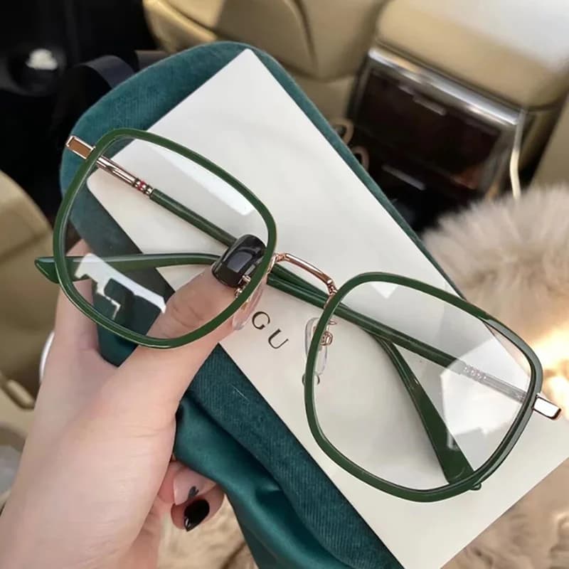 Ultraleichte Blaue Blockierbrille Für Mädchen, Retro-Stil, Grüner Rahmen, Schlichte Brille, Blaue Lichtblende, Transparente Brillenbrille Für Damen