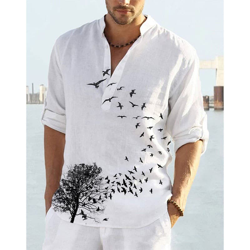 Men's Fashion Printed Shirts Men's Casual Pullover Long Sleeve Shirts