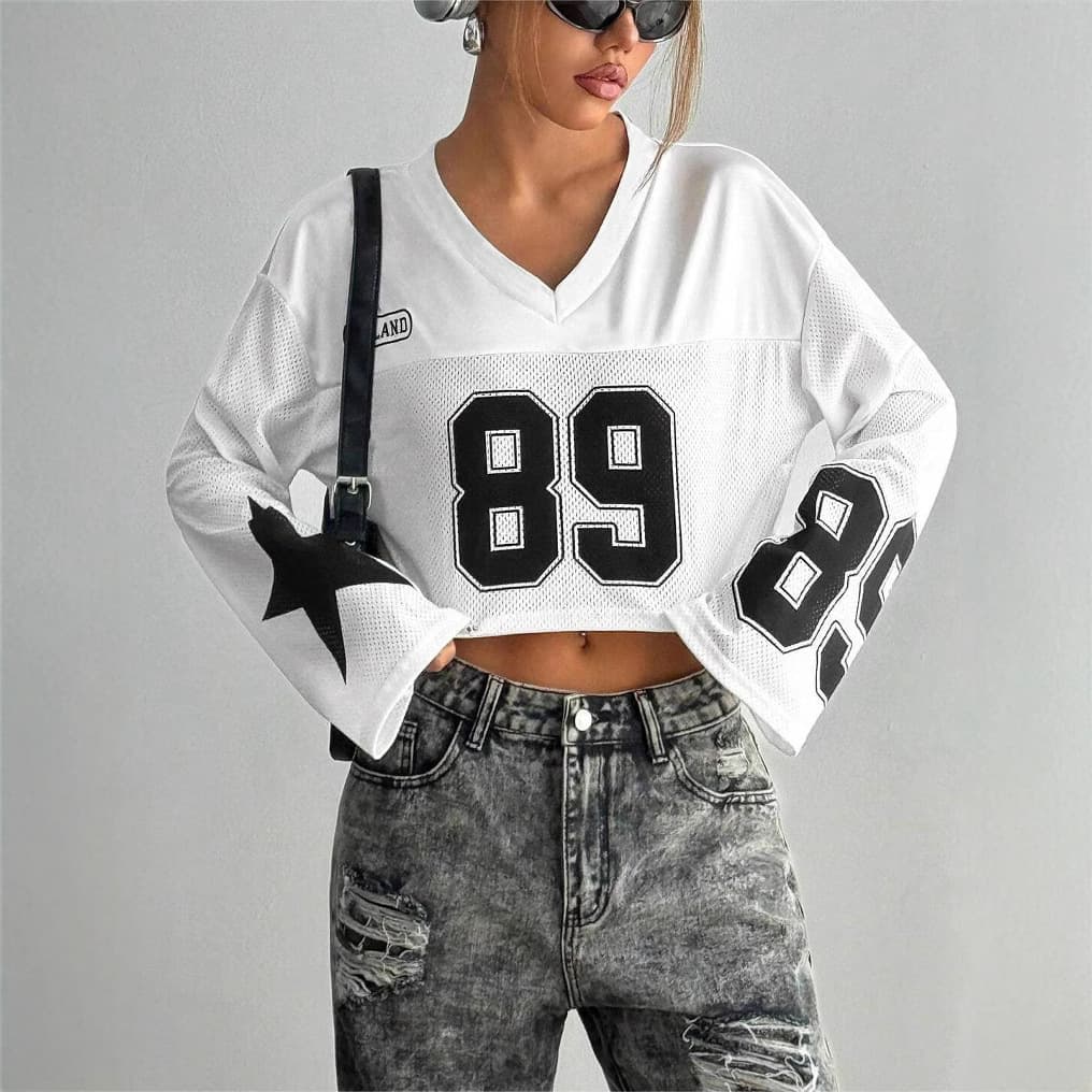 [Jersey]Women's Clothing Y2k Personality Street Short Long Sleeved Digital T Shirt Fashion Casual Women's Sportswear