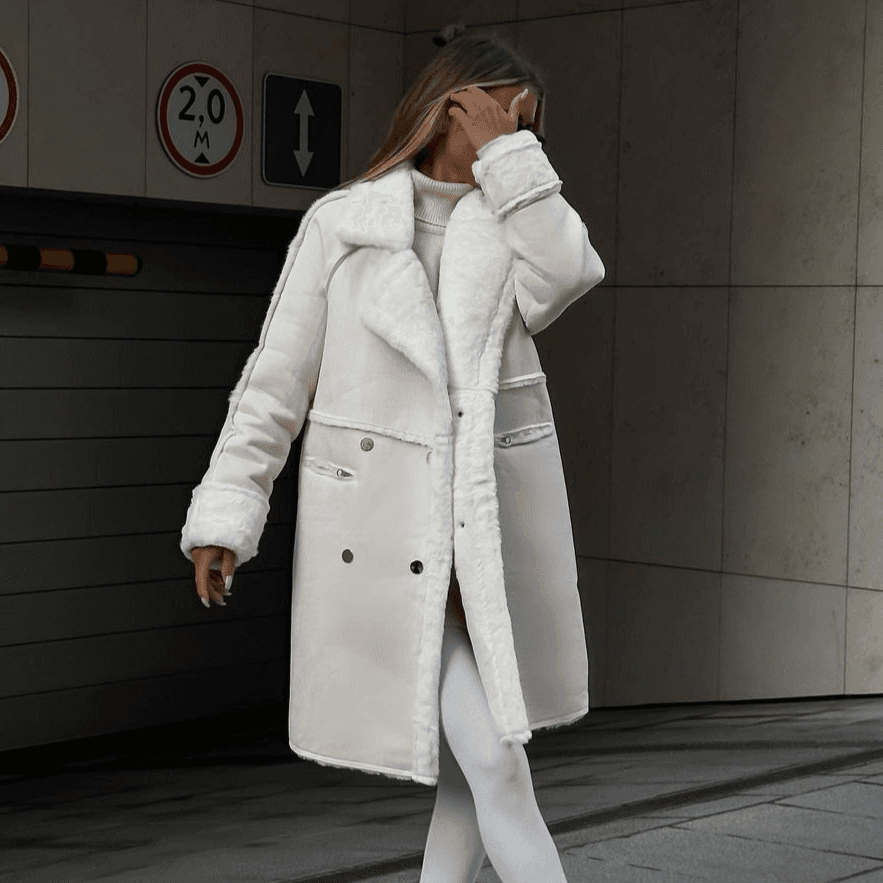 Women's Furry Suede Coat Suit Collar Long Cardigan Long Sleeve Plush Jacket