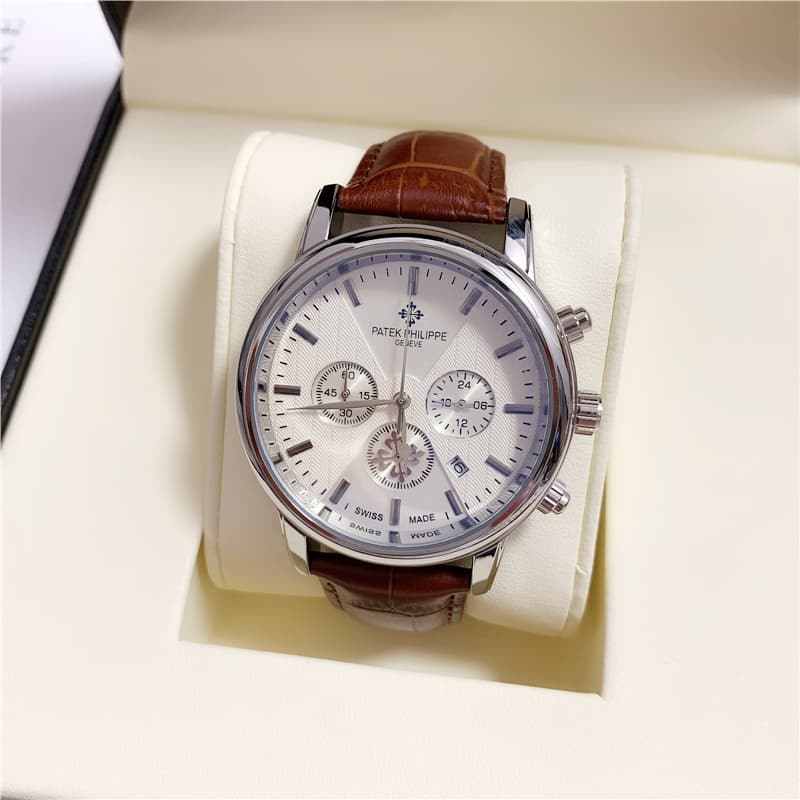 Montre de mode Patek Philippe pour homme, mouvement à quartz, bracelet en cuir, date d'affaires