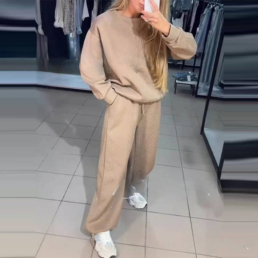 Women's Clothing Winter Women's Fashion Casual Round Neck Long Sleeved Drawstring Foot Suit