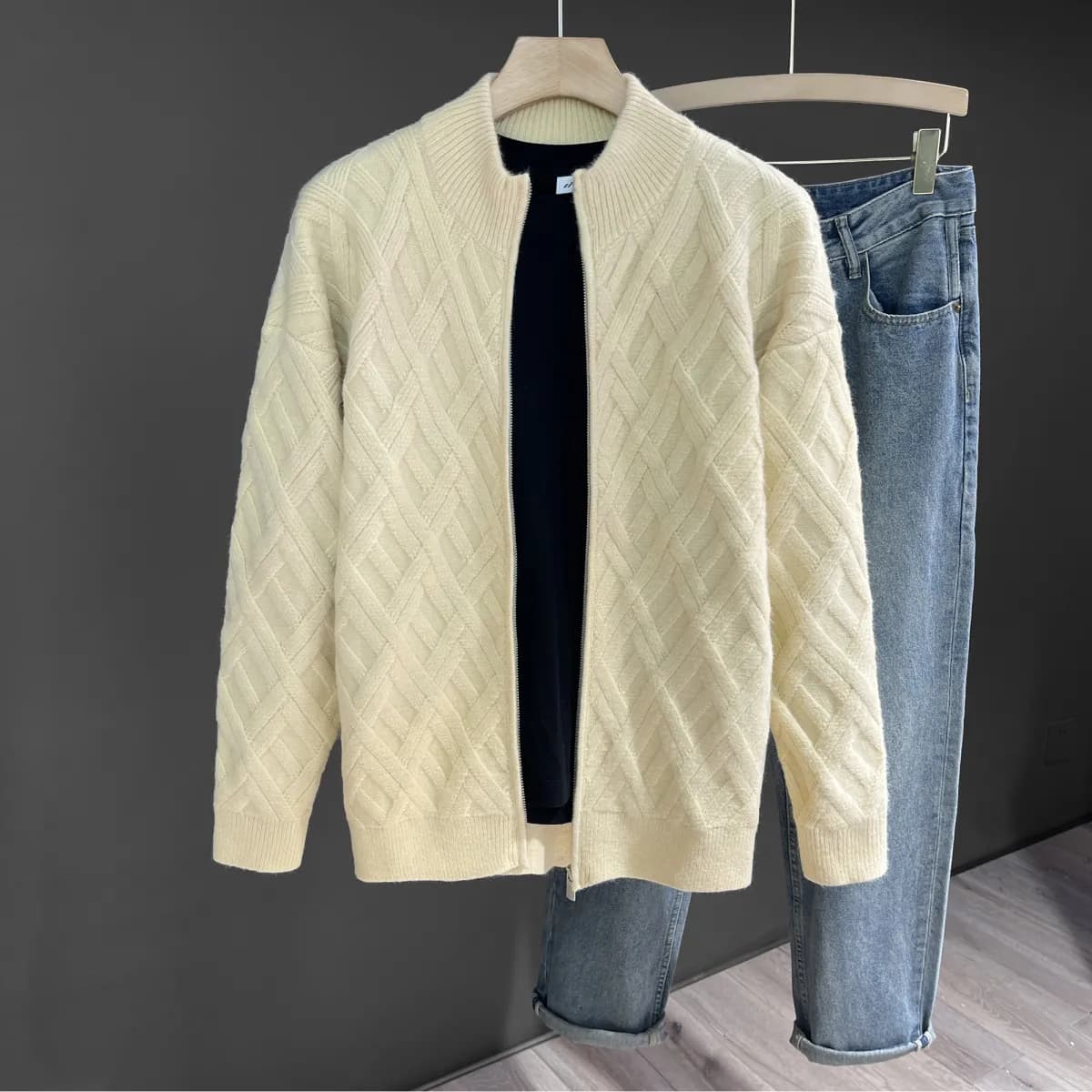 Vêtements pour hommes Cardigan en tricot uni pour hommes - Pull classique à manches longues