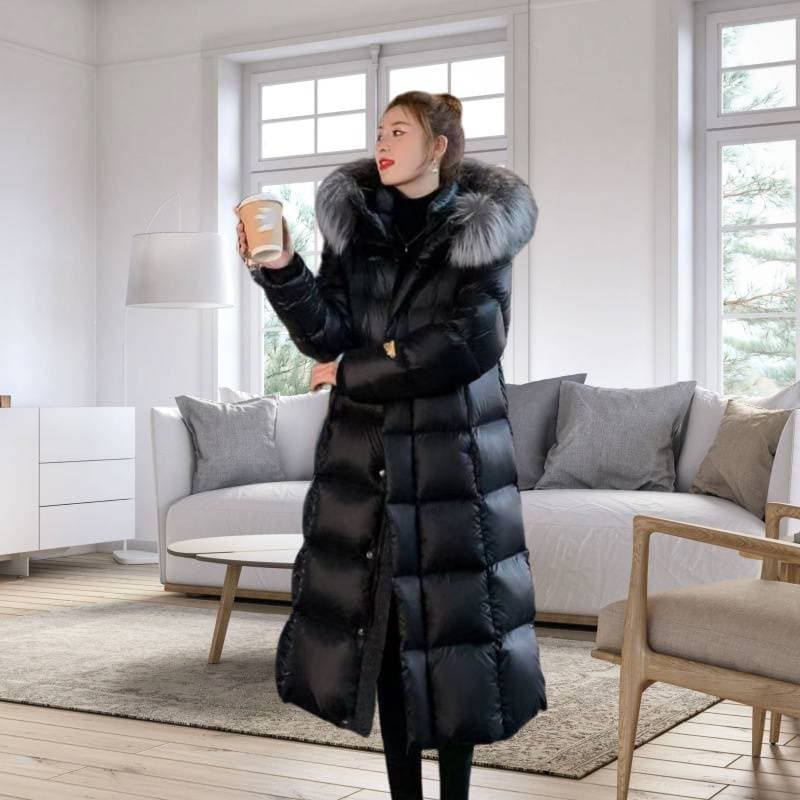 Women's Clothing New large fur collar black outdoor cold proof warm hooded winter coats cotton jacket for women long over knee loose coat