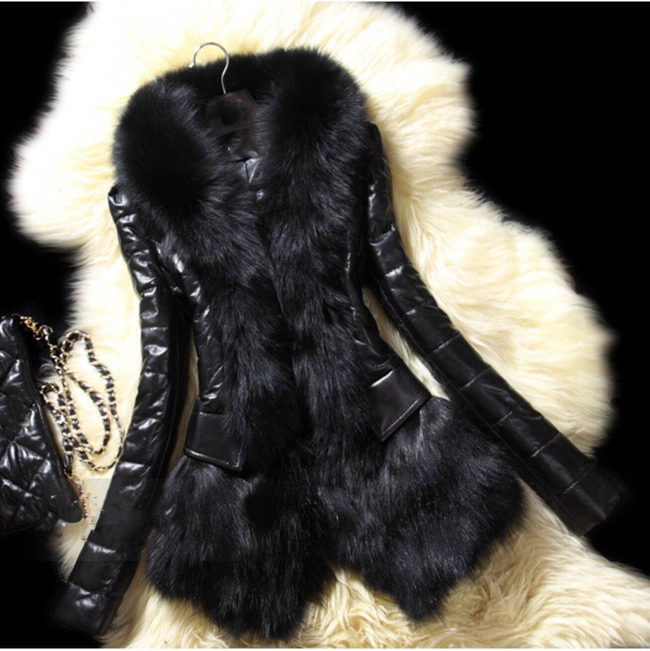 Women's Clothing New Winter Slim Fitting Fox Fur Collar Fur Pu Leather Slim Jacket