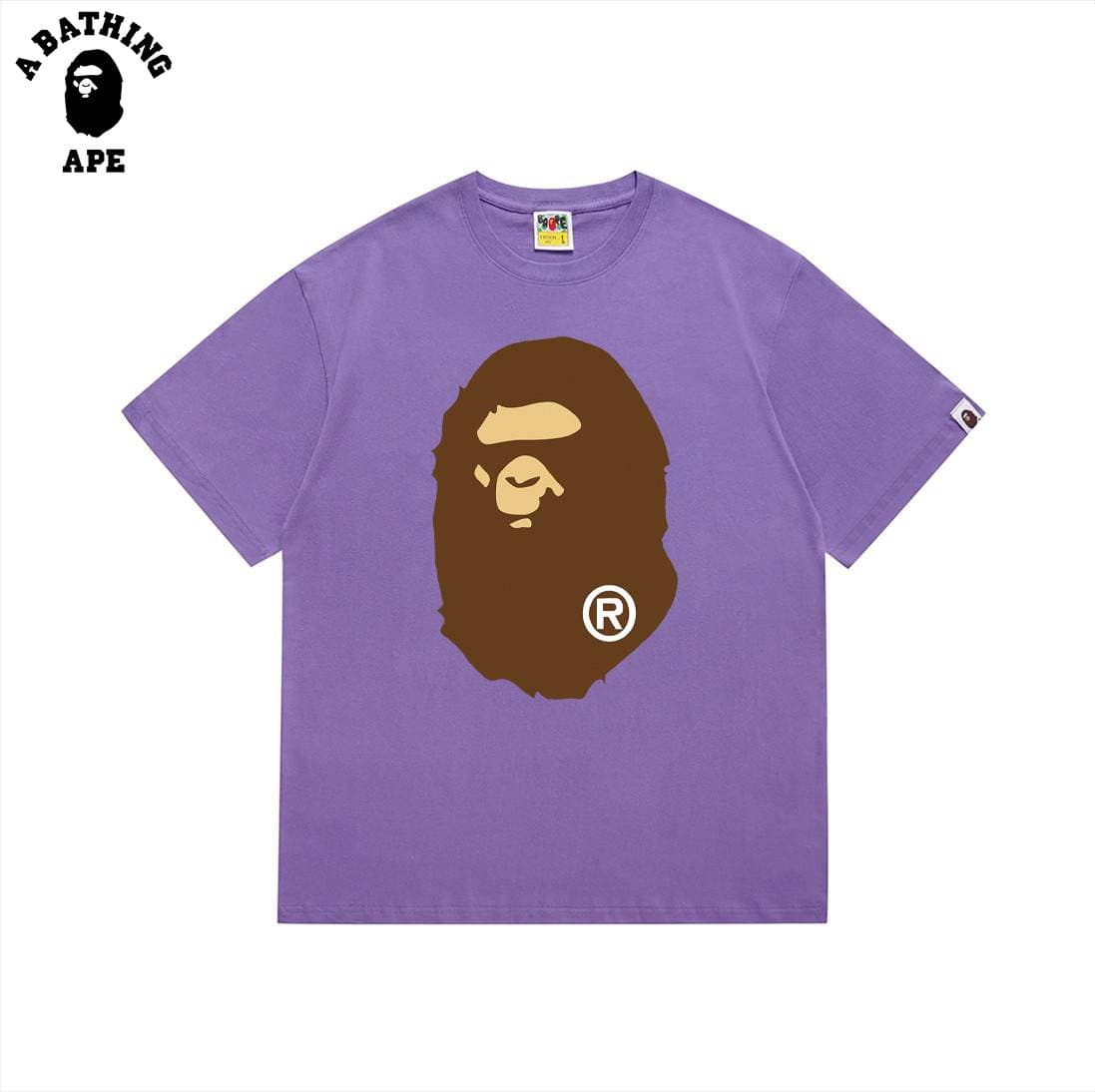 Chemise à manches courtes en pur coton avec imprimé tête de singe sur le devant et dans le dos de BAPE, modèle classique