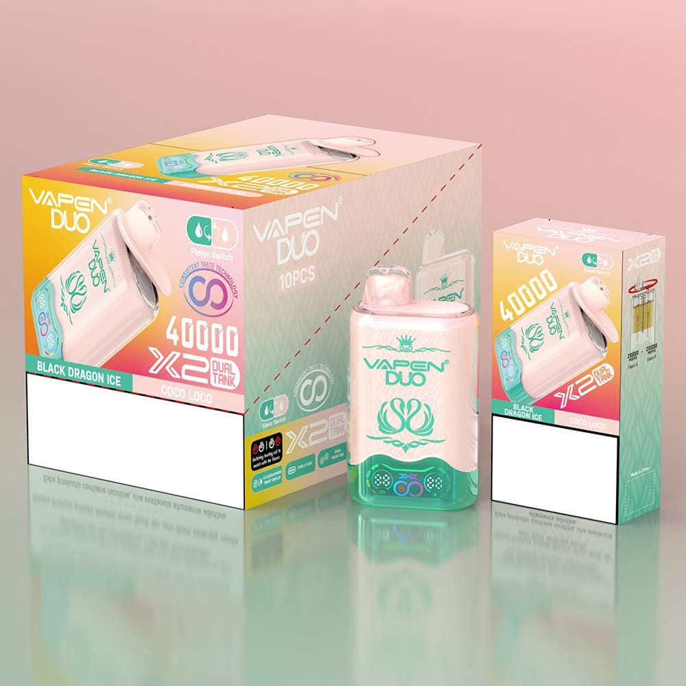 Vape jetable 10 pièces VAPEN DUO 2-en-1 Twins – 40 000 bouffées, double saveur cristal, Razz et citron vert, double réservoir, résistances en