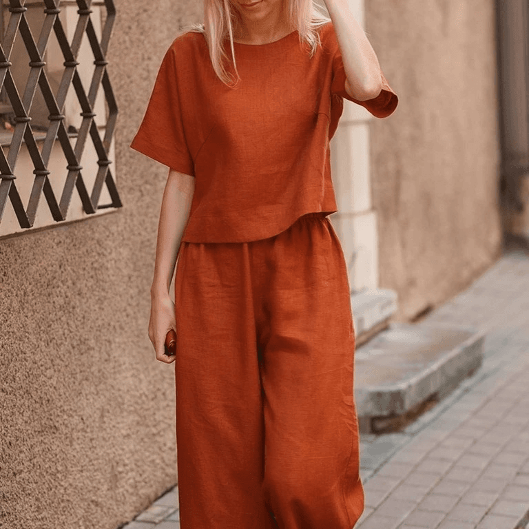 Women's Clothing New Casual Large Size Suit Loose Solid Color Shirt Trousers Two-piece Set