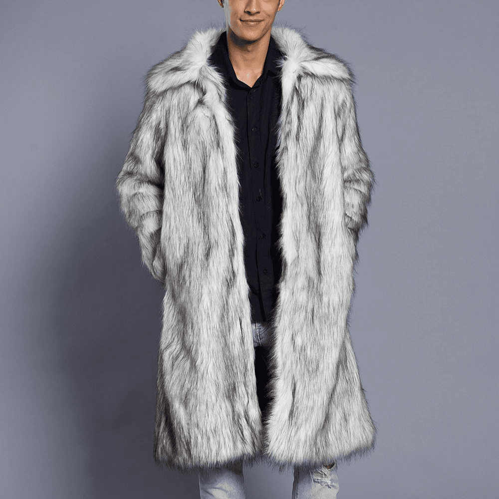 Men's fur coat Long black coat Winter warm coat Rabbit lapel fur coat