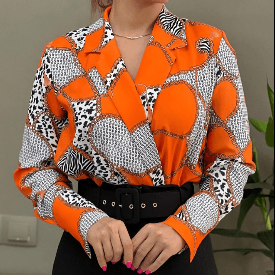 Women's fashion V-neck pullover printed shirt shirt