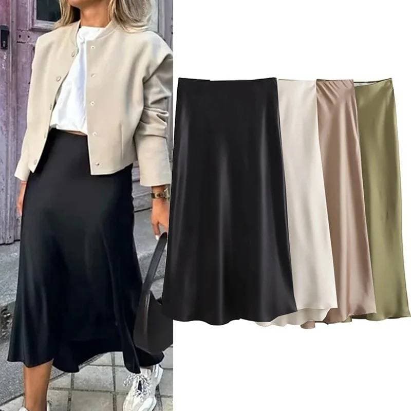 Women’s Clothing high waist double satin skirt women's spring and autumn style skirt