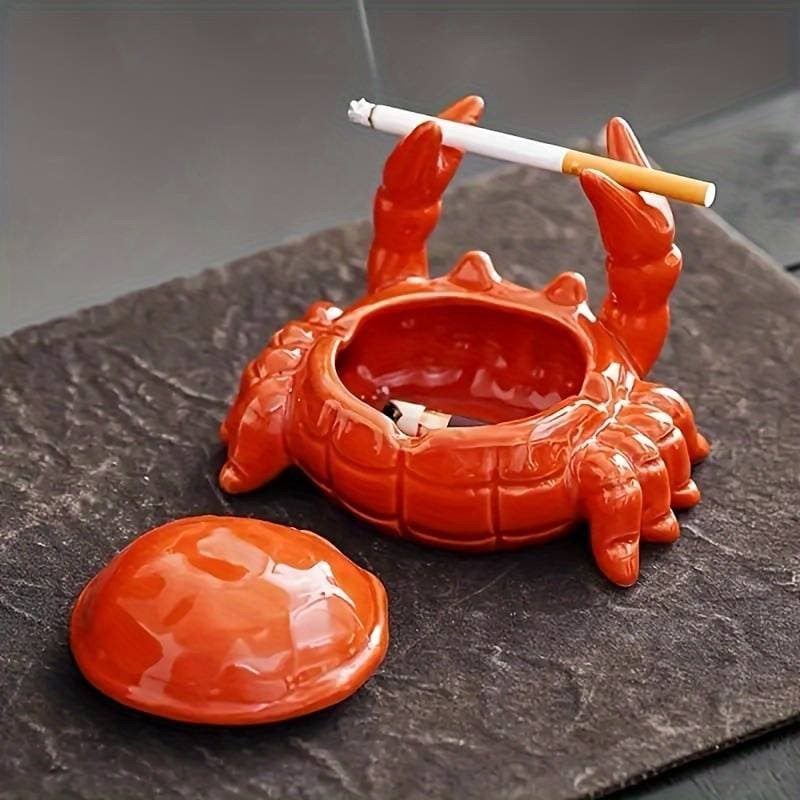 Crab Ceramic Ashtray With Lid - Fly Repellent, Home Office Decorative Tea Pet, Unique Irregular Shape