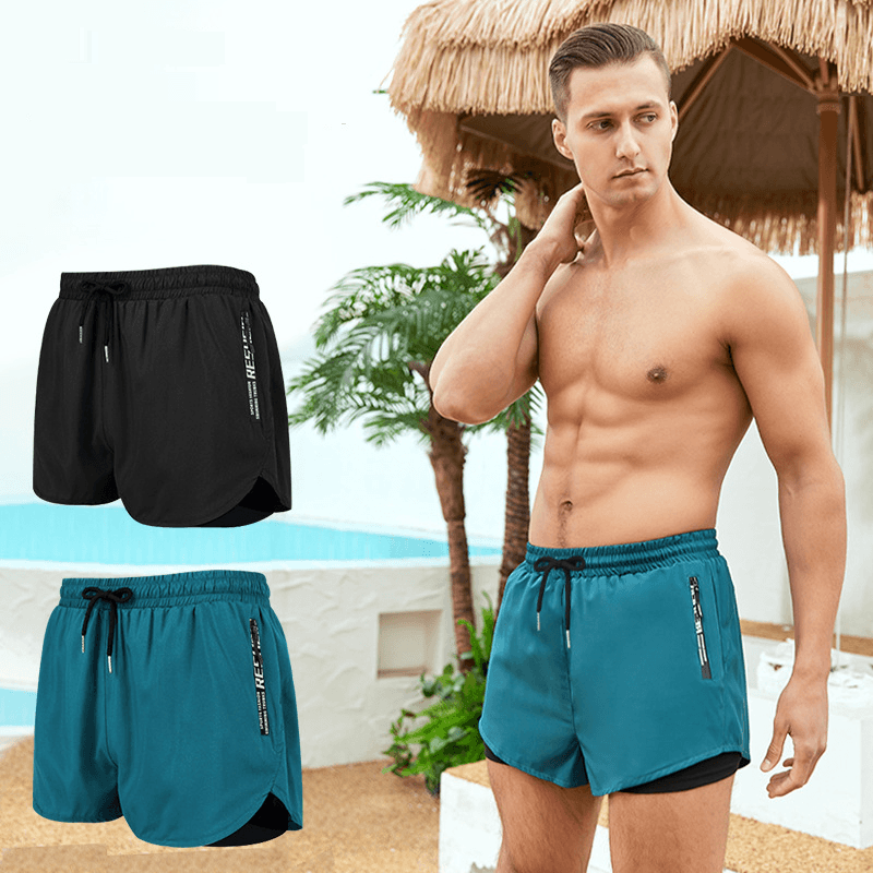 Swim Shorts Swimming Trunks Men's Hot Spring Anti Embarrassment Loose Swimming Trunks New Swimsuit Suit Double Layer Beach Pants Swimming Equipment
