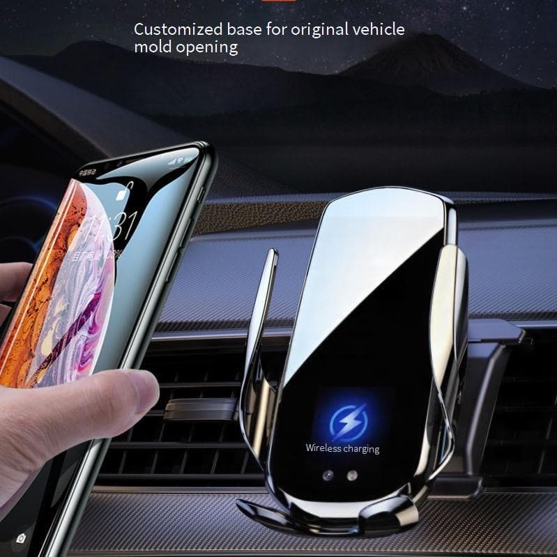 Auto Phone Holder With Wireless Charger, 15W Fast Charging, Auto-Clamping, Universal Car Mount For Dashboard, Smart Sensor (Black/Silver)​
