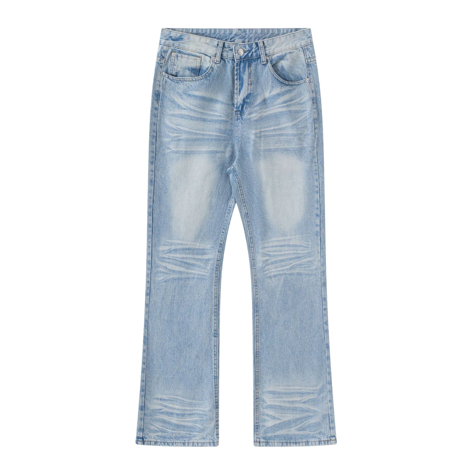 Men's Clothing Ice Blue Washed Jeans With Messy Ripples And Whiskers Baggy Style Trousers