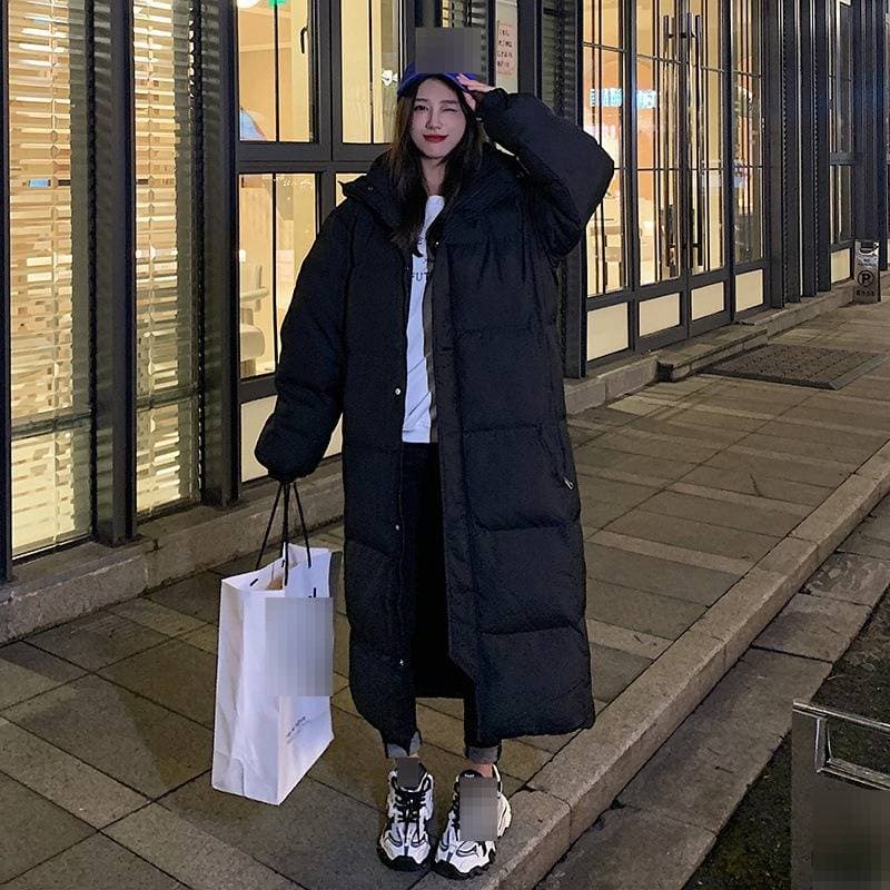 Women's Extra-Long Winter Coat, Knee-Length Padded Jacket With High Collar, Oversized Fit, Zipper Closure, Warm Polyester Fiber Fill For Casual