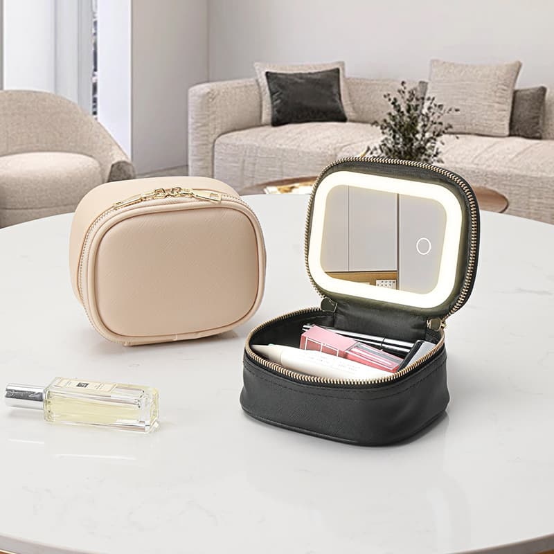 Makeup Organizers Mini Portable Light With Mirror Rechargeable Portable Travel Cosmetic Storage Bag