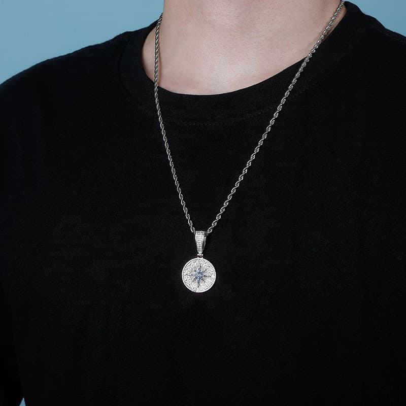 Compass Pendant Full Of Zircon Hip Hop Pendant Hip Hop Personality Trendy Men And Women Necklace Accessories