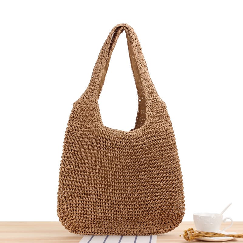 Single shoulder straw bag Mori hand-woven bag leisure large capacity beach bag