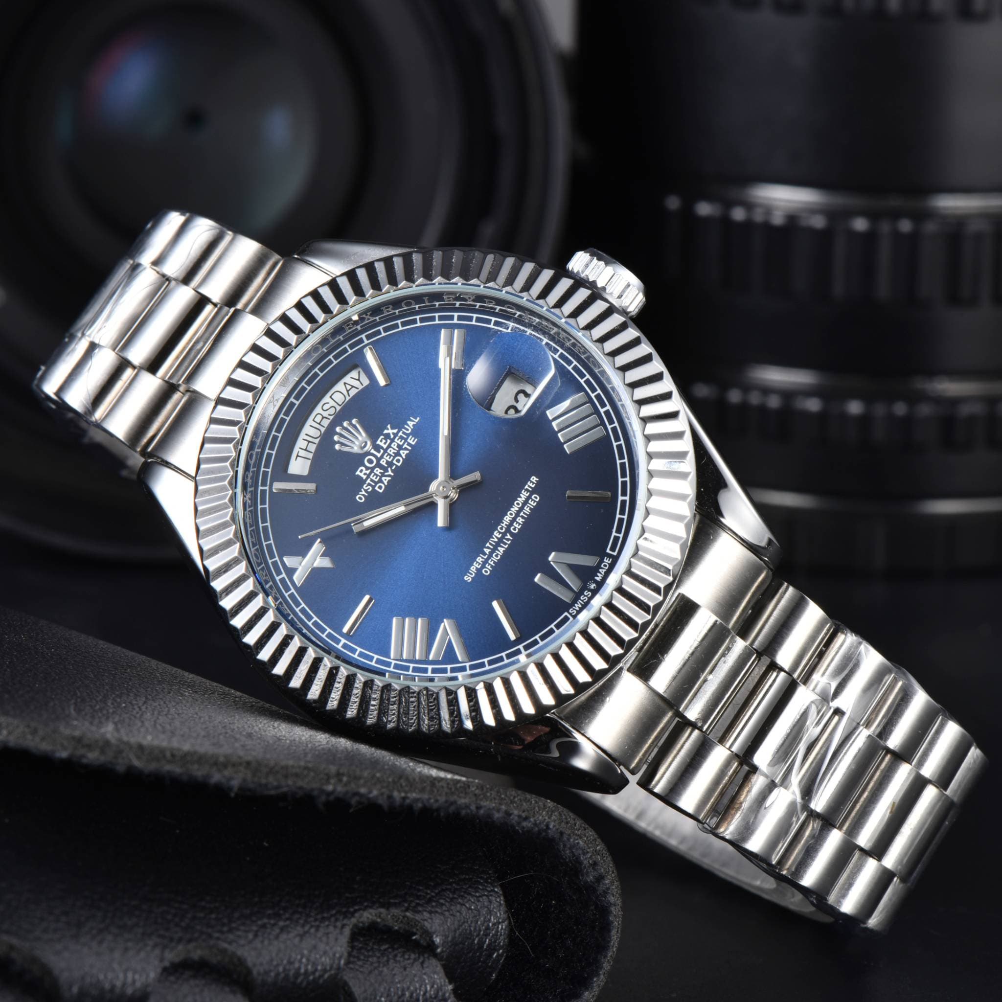 (DAY-DATE) Montre Oyster Perpetual Classic Double Date Cadran Bracelet en acier inoxydable Mouvement mécanique automatique