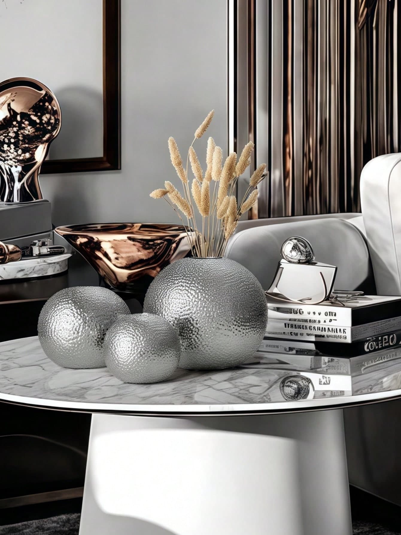 1pc Concave And Convex Dot Design Silver Ball Ceramic Vase, High-end Style Suitable For Light Luxury Style Scene Ornaments Flower Arrangement Vase