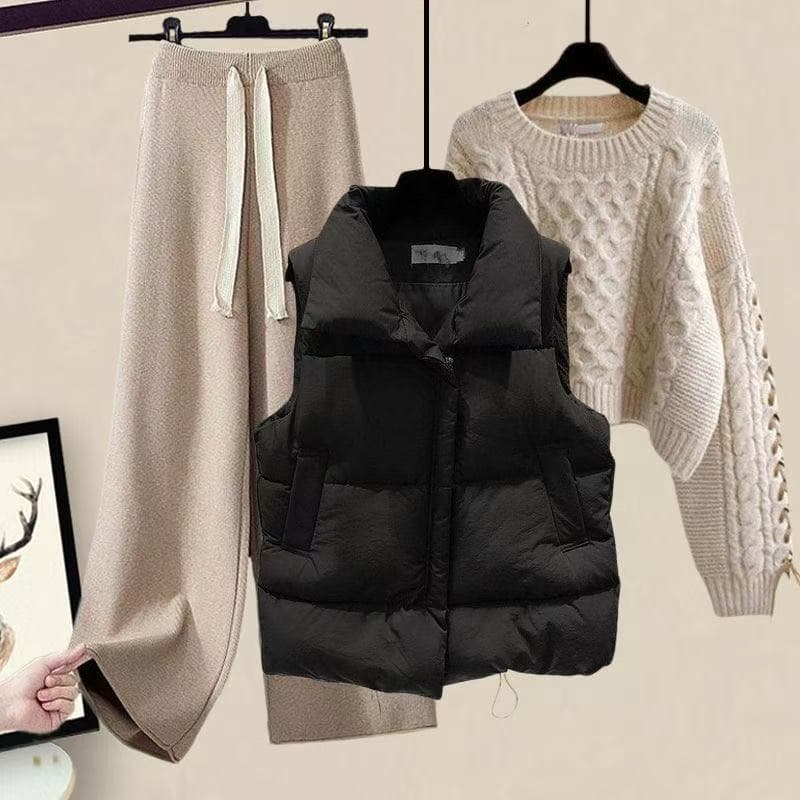 Women's Clothing Autumn And Winter New Cotton Vest Design Sweater Women's Wide Leg Pants Slim Three Piece Suit