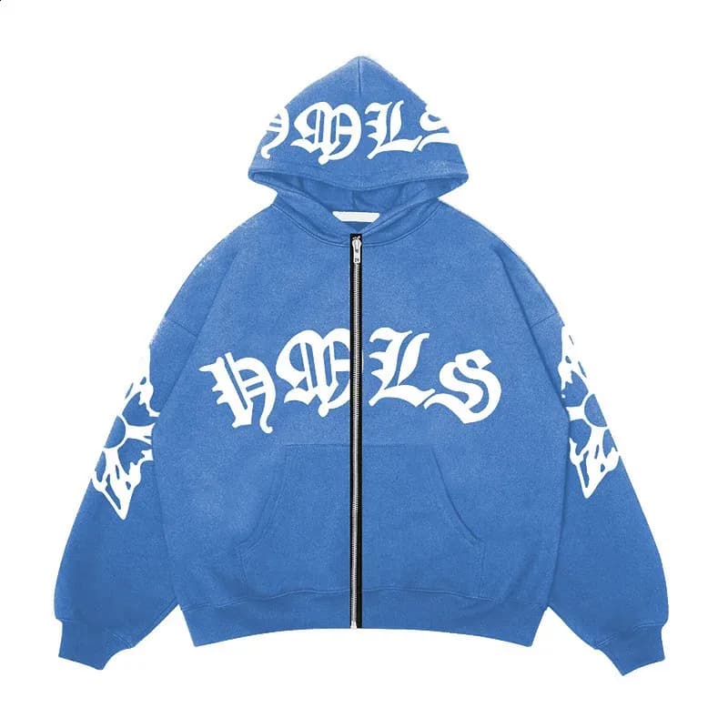 Y2K Zip Up Haruku Hip Hop Punk Streetwear Goth Letter Printing Oversized Hoodie Sweatshirt Vintage Loose Clothes 240729