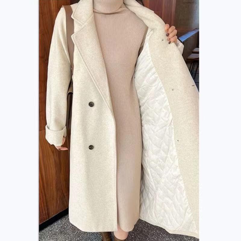 Women's Clothing Large size loose cotton thickened suit collar woolen coat mid length plush woolen coat with quilted lining