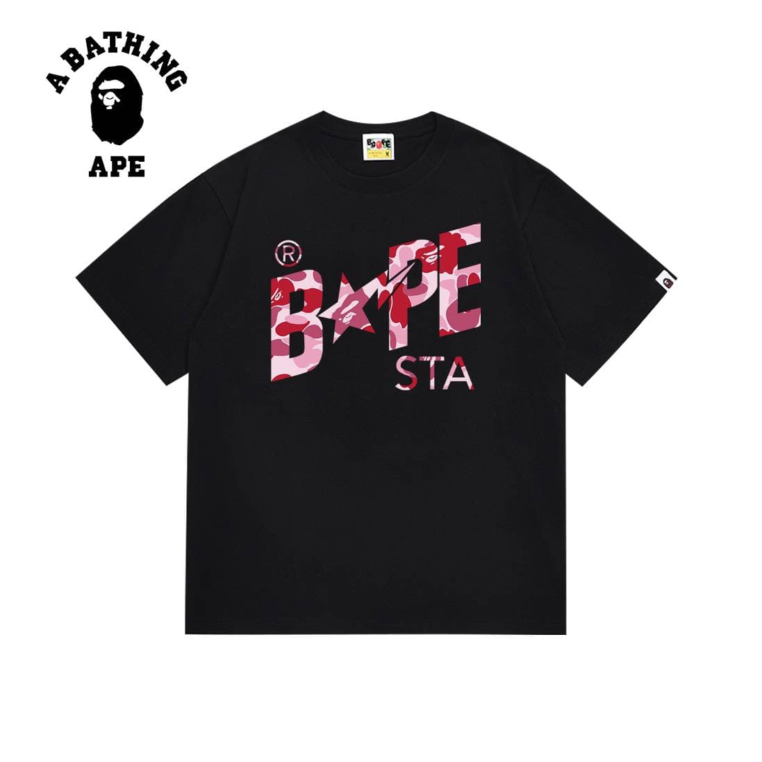 A BATHING APE BAPE-Camouflage Star Logo Letter Printed Short Sleeved T-shirt Made Of Pure Cotton Fabric