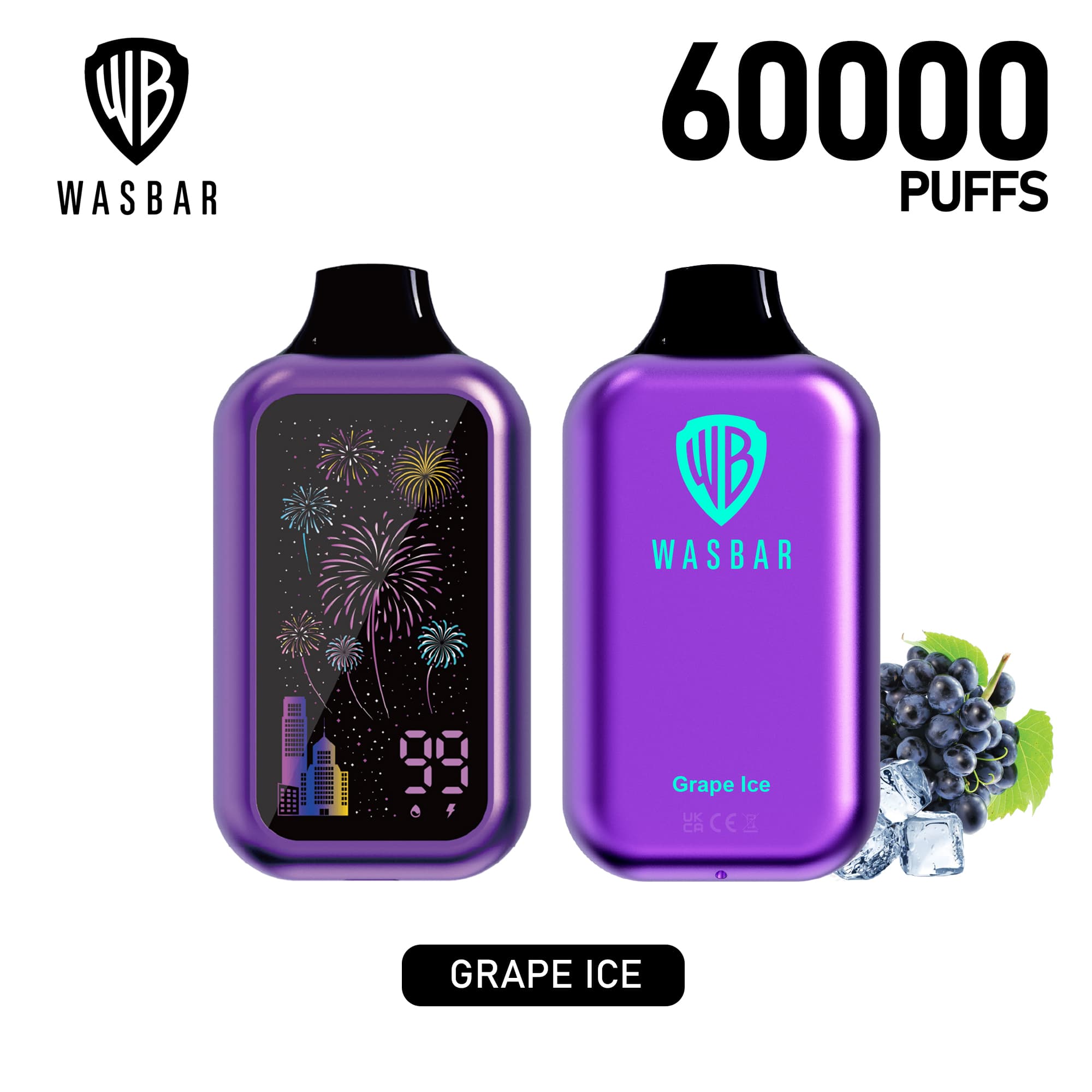 Wasbar 60000 Puffs 1PCS 2PCS 3PCS Puff 60K Cigarettes électroniques jetables avec affichage numérique Einweg Vape BilligE-zigaretten Fruit Ice Comb