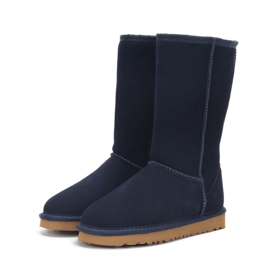 Bottes de neige montantes classiques automne/hiver en cuir véritable à tige droite pour femmes et hommes