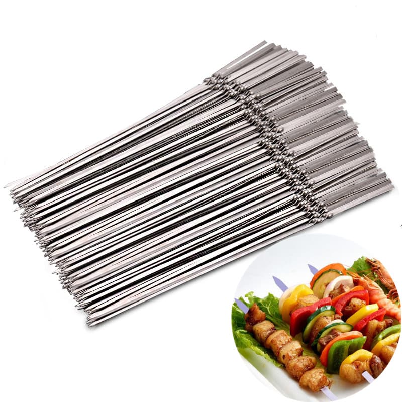 Stainless Steel Barbecue Skewer Storage Tube Reusable Grill Sticks Flat BBQ Fork BBQ Utensil Kitchen Outdoor Camping Accessories