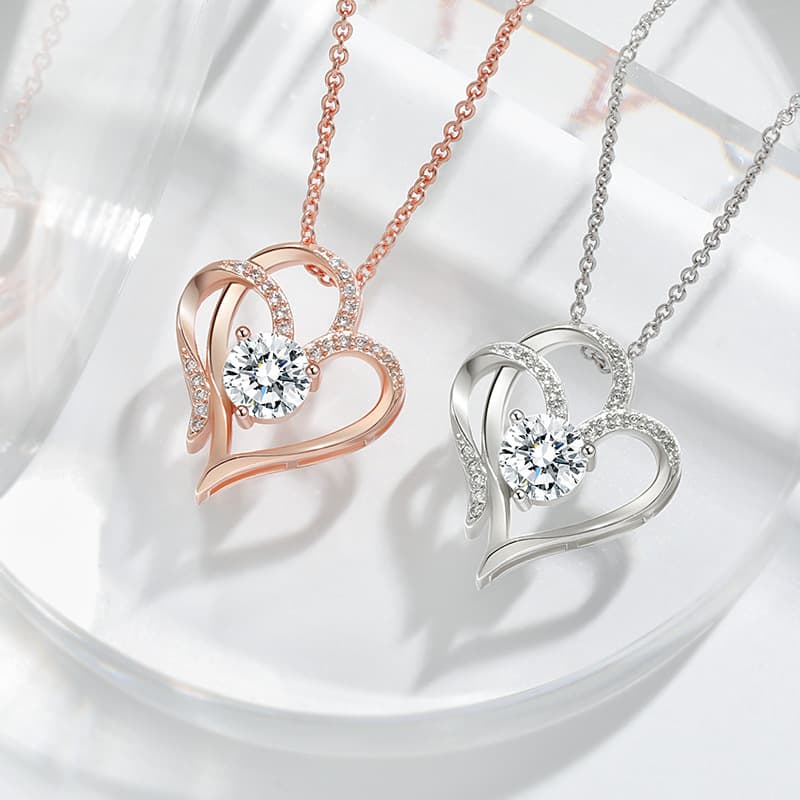 Platinum Double Pendant Decorated With Female To Heart, And Elegant Temperament, High Sense, Zircon Heart Necklace