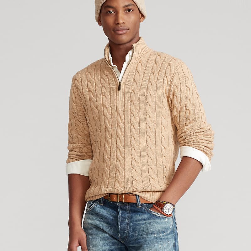 Men's Clothing new autumn and winter men's warm thick knit turtleneck sweater men's twisted twist half turtleneck