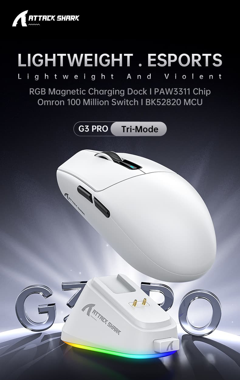 ATTACK SHARK G3PRO Mouse Lightweight E-sports Game Three-mode Wireless Bluetooth RGB Seat Charger