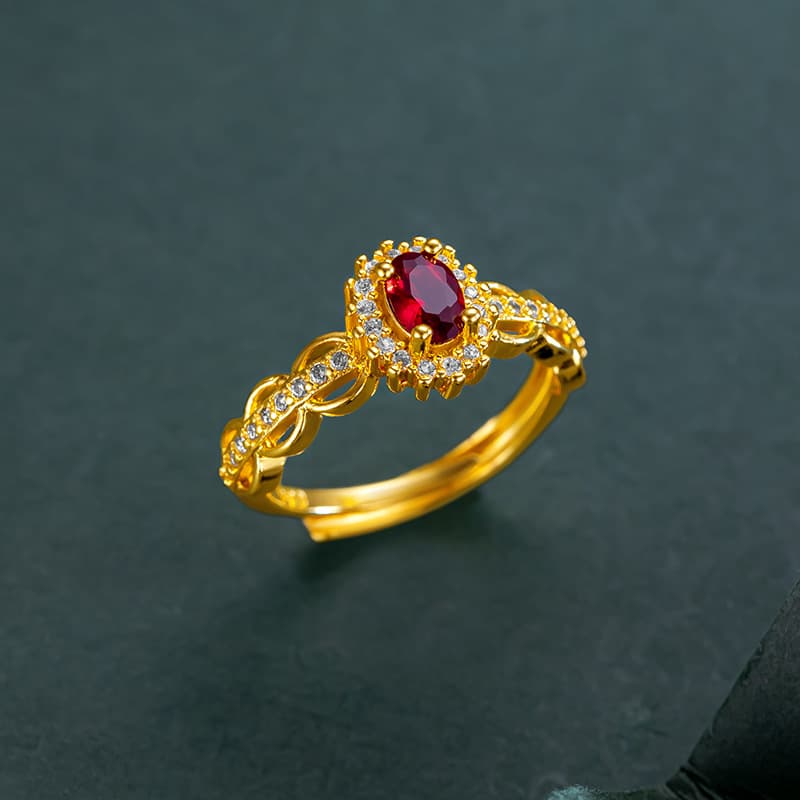 Lace Diamond Women's Adjustable Ring 99 Red Color Hard Gold Jewelry Gift For Lover