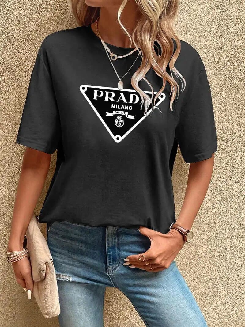 T-shirt manches courtes femme, en coton, imprimé sens de la mode, ample, tendance d'été, cent hauts