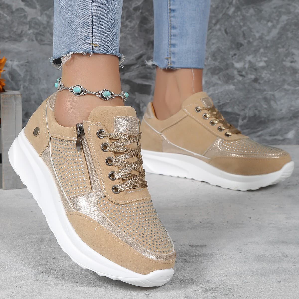 Fashionable Rhinestone Casual Sneakers for Women