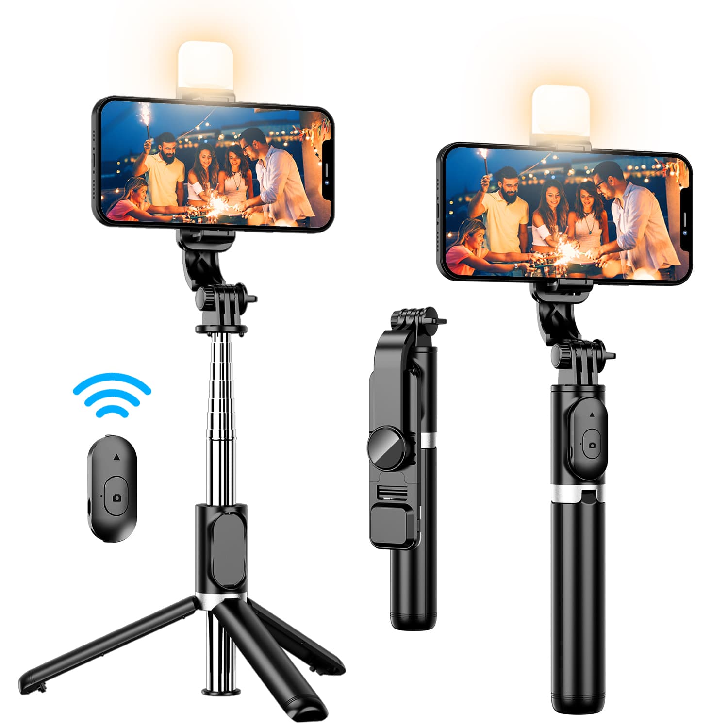 Portable 41-inch selfie stick mobile tripod with wireless remote control, expandable tripod 360 rotation, comp