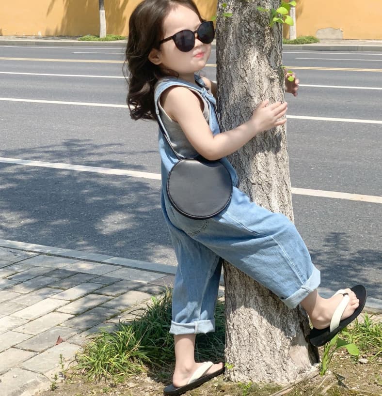 Kids Clothing girls soft denim overalls with ribbed vest two piece suit