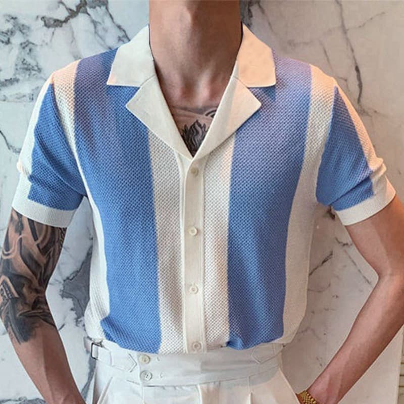 Japanese and Korean New Summer Temperament Collar Knitted Splice Contrast Color Business POLO Shirt Men's SY0108