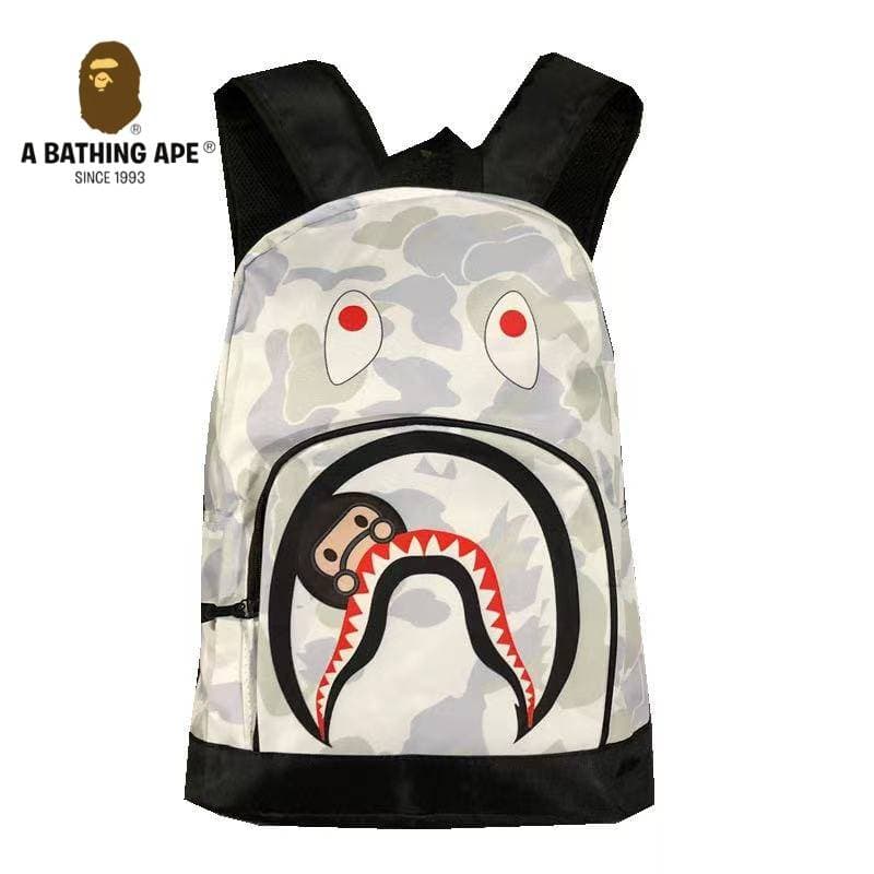 Bape-Shark Head Backpack Unisex Camouflage Ape Head Fashion Versatile Youth Backpack Student Backpack Travel Bag