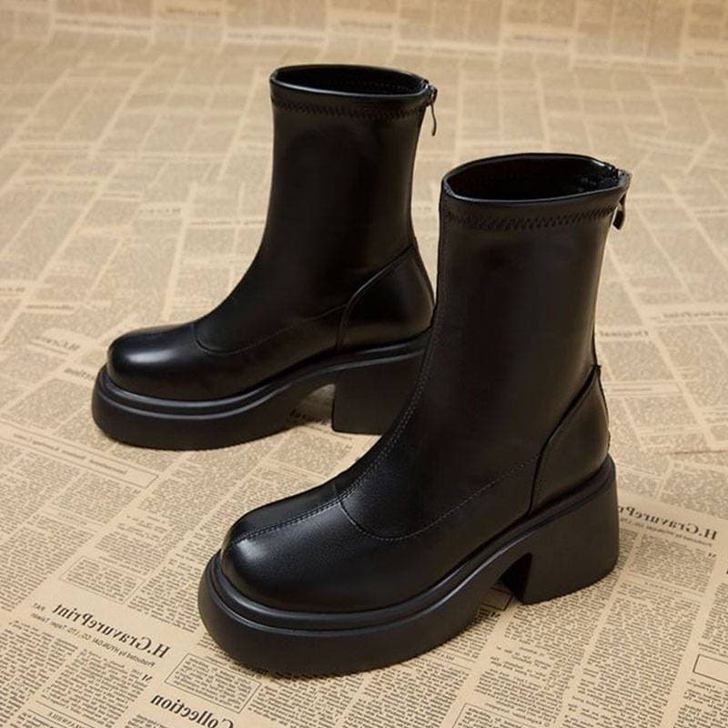 Chunky High-heeled Women's Fleece Mid-calf Boots 2025-1 Autumn/Winter New Style