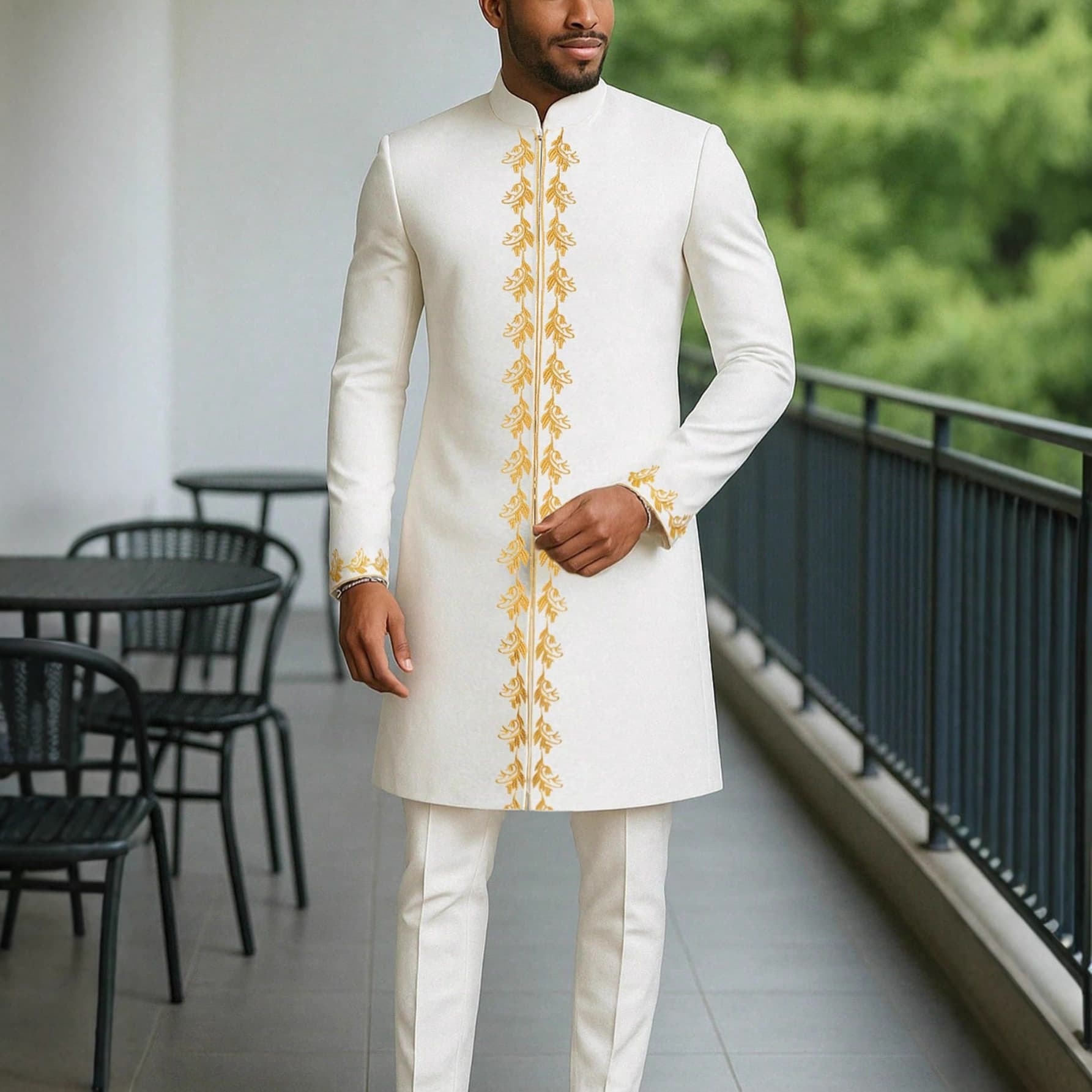 Costume noir africain décontracté brodé pour homme, manches longues, idéal pour les mariages et les banquets.