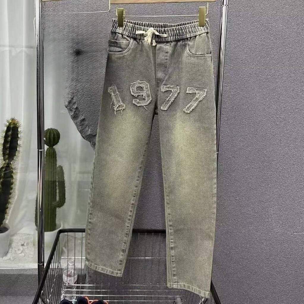 Men's Clothing trendy men's summer new style personalized letter jeans hip hop ins trend high street trend handsome trousers