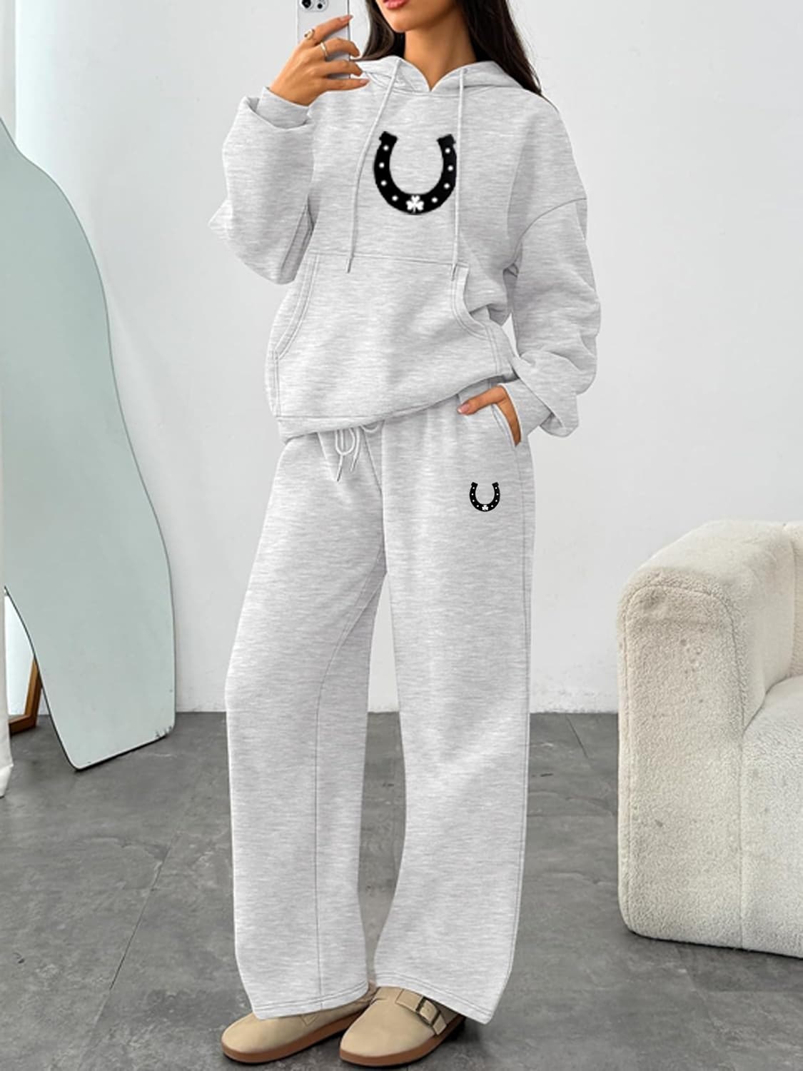 ​​Unisex Printed Fleece Tracksuit - Full-Zip Hoodie & Jogger Set For Streetwear Comfort​​-B7