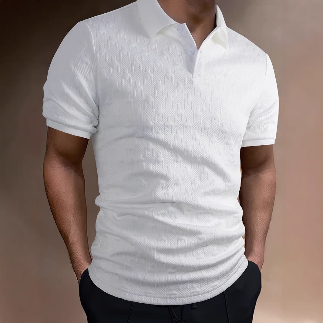 Men's Clothing Polo Shirt Solid Color Jacquard Short Sleeved Casual Tight Lapel Shirt