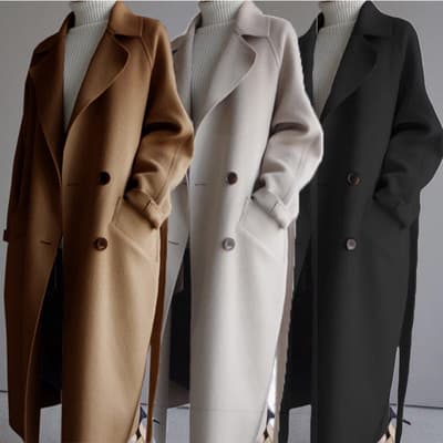 Women's Clothing Off Season Double Faced Cashmere Coat Women's Mid Length Autumn And Winter Beige Woolen Waitmore Coat Wool Double Faced Wool