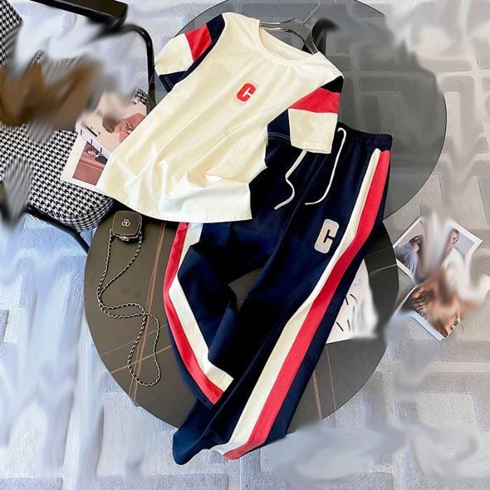 Women's Clothing Cross border fashion sportswear suits summer new style loose slim short sleeved wide leg trousers two piece suit